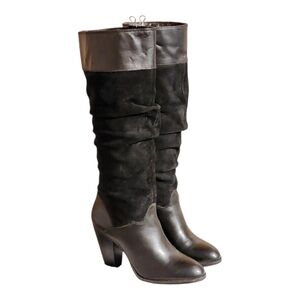 Women Vintage Suede Black Tall Slouch Boots By Zodiac size 8M